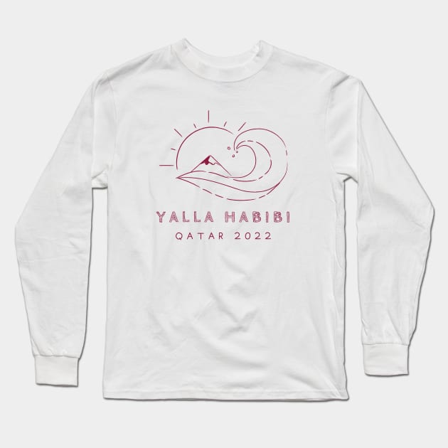 yalla habibi - Qatar 2022 - maroon - wave, sun, surf, mountain Long Sleeve T-Shirt by habibitravels